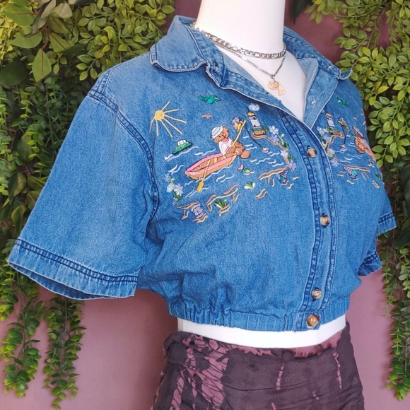 Denim Teddy Bear Blouse - Picture 2 of 4
